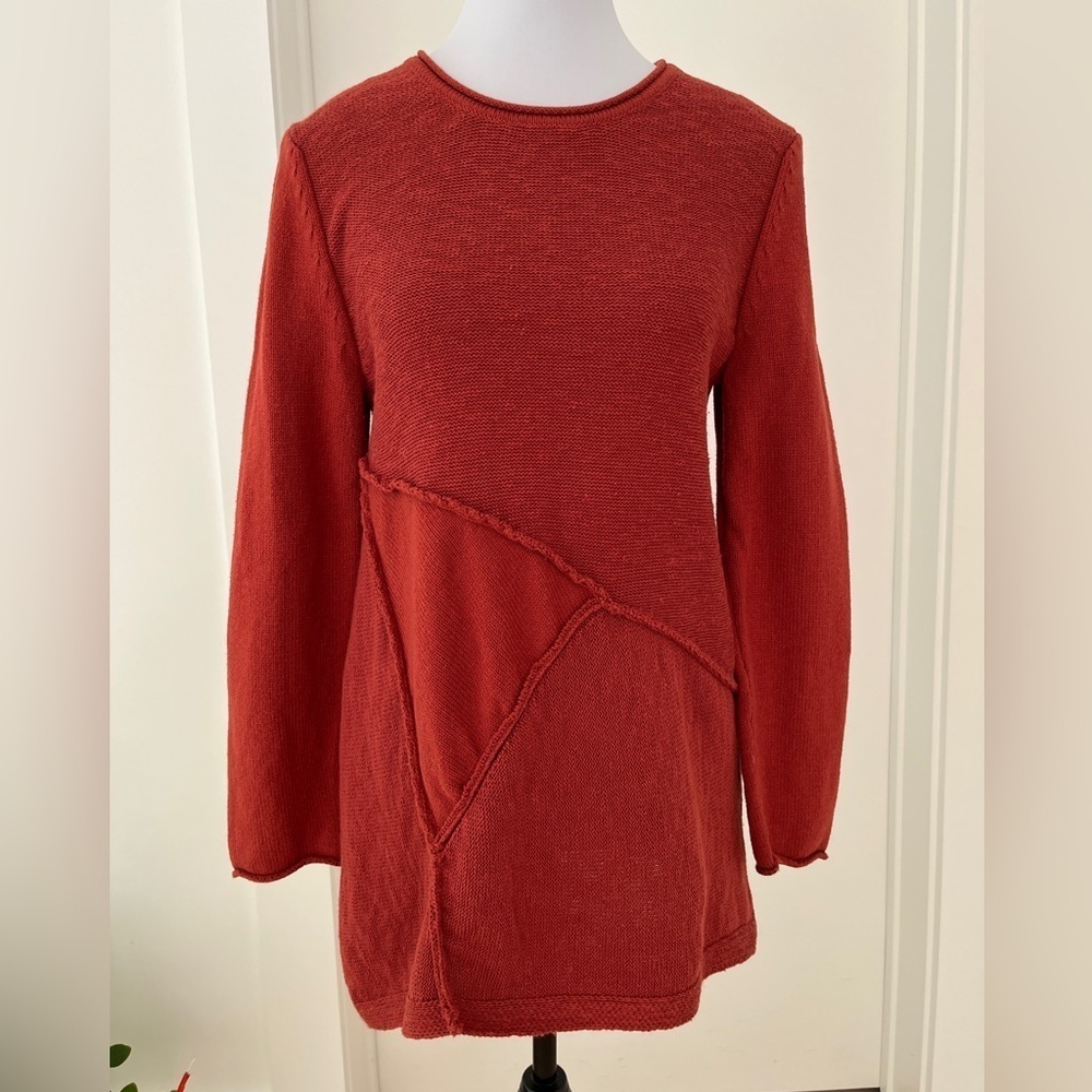 NEON BUDDHA Patchwork Raw Edge Round Neckline Sweater Tunic Casual Coastal